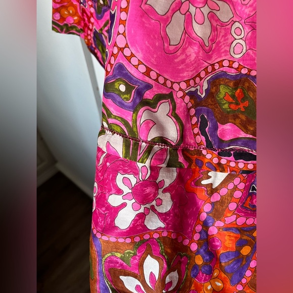 See by Chloe Graphic Silk Pink and Purple Mini Dress 3/4 Sleeve - Picture 3 of 7